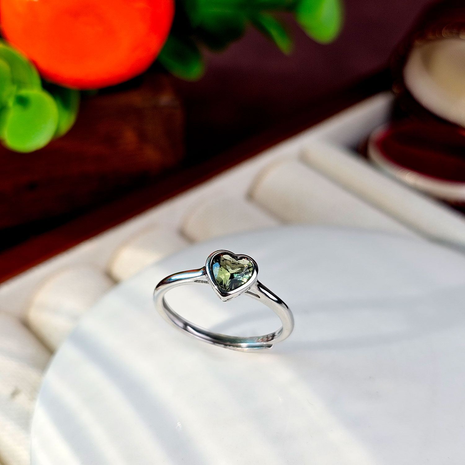 Moldavite Love Shape Ring