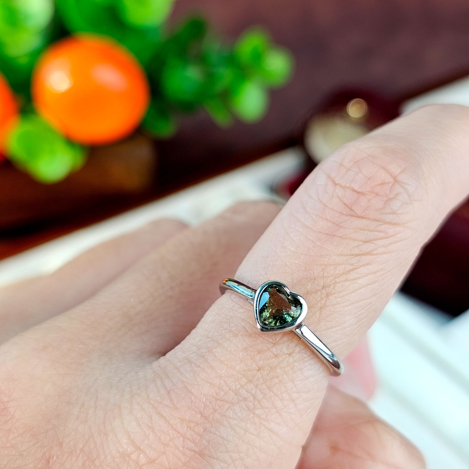 Moldavite Love Shape Ring