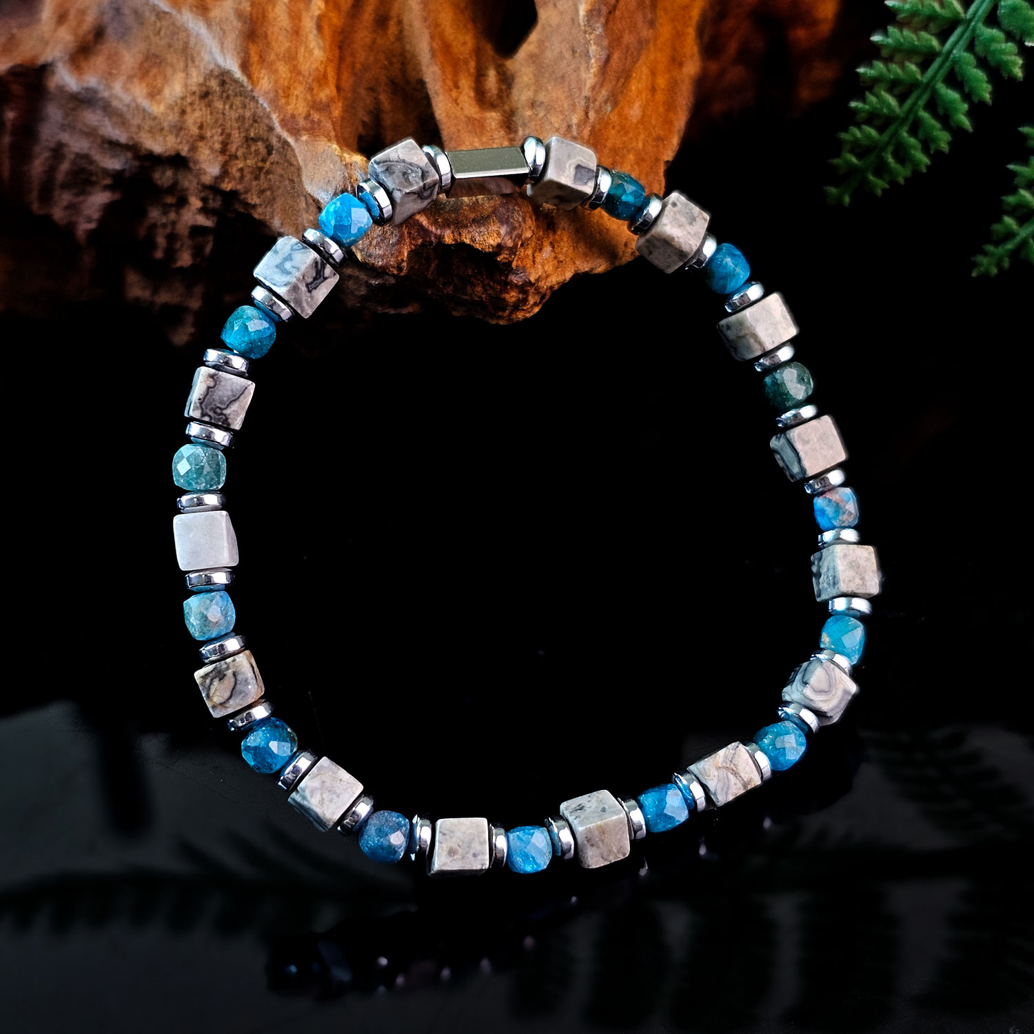 Picasso Jasper with Blue Apatite Bracelet