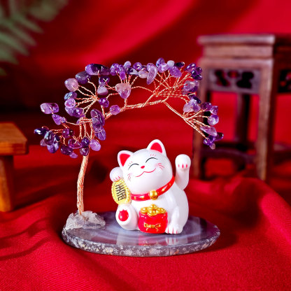 Fortune Cat with Tree Deco