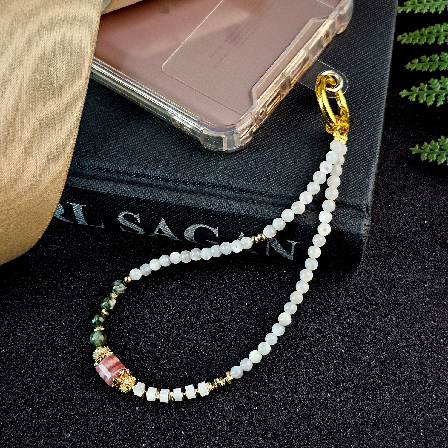 Rhodochrosite With Shell Phone Hanger