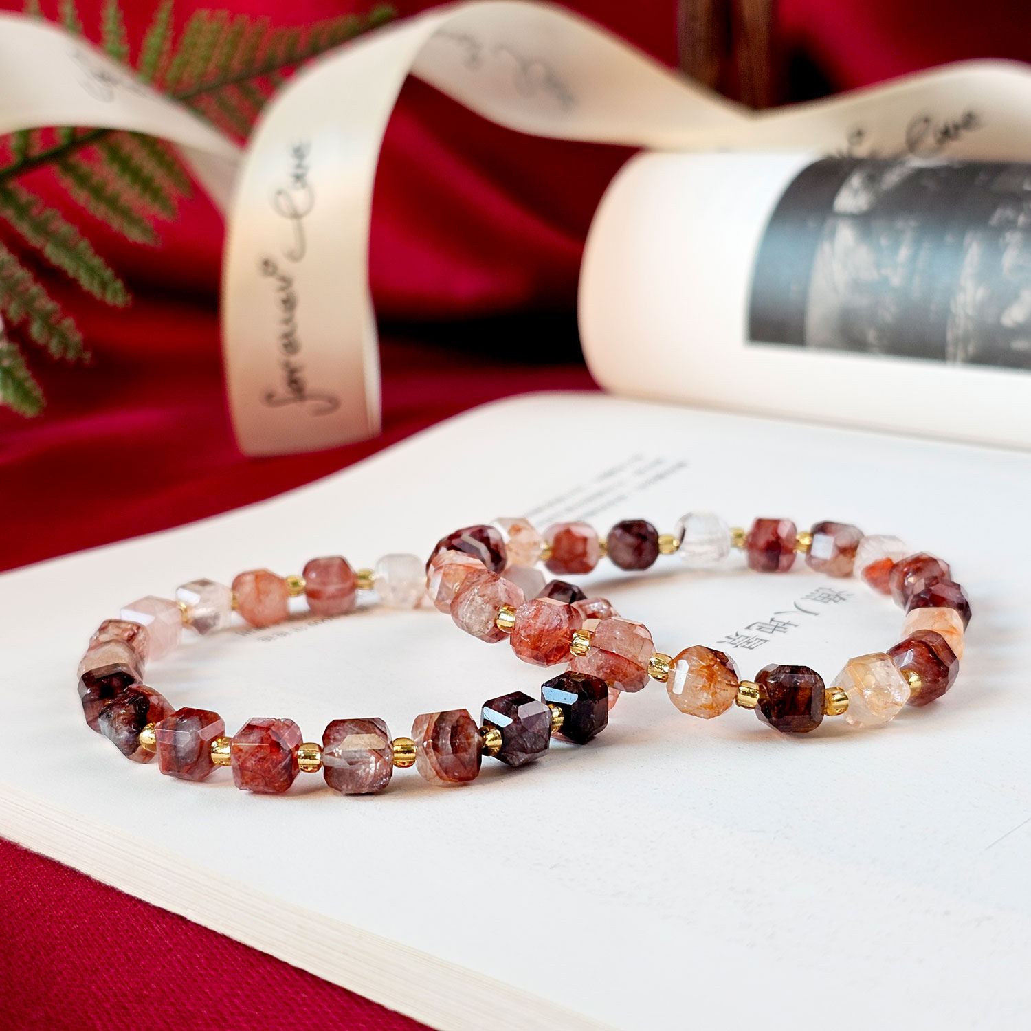 Hematoid Quartz Cube Bracelet