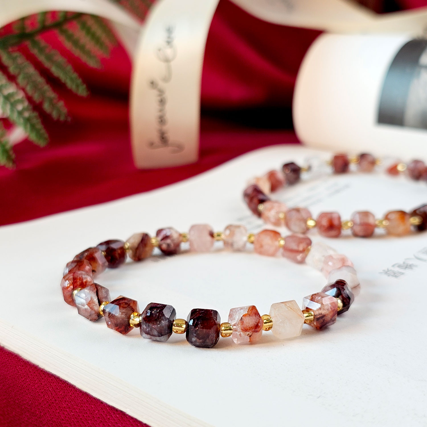 Hematoid Quartz Cube Bracelet