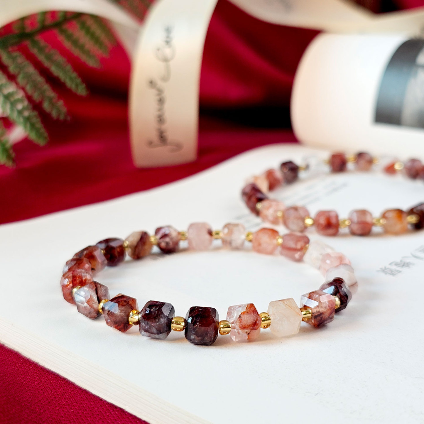 Hematoid Quartz Cube Bracelet