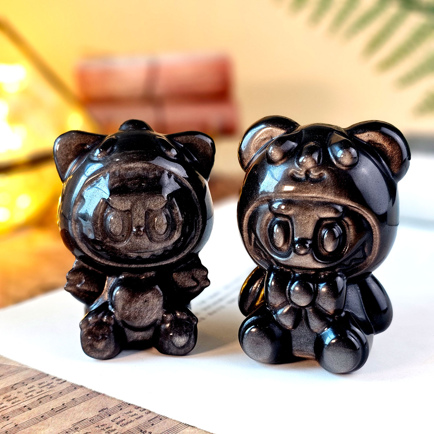 Silver Obsidian Labubu Deco