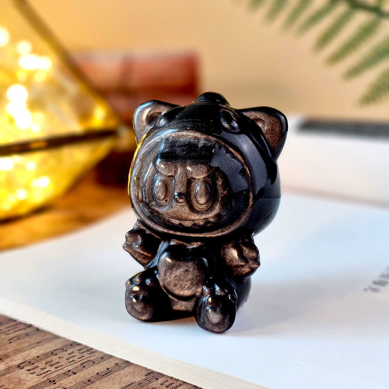 Silver Obsidian Labubu Deco