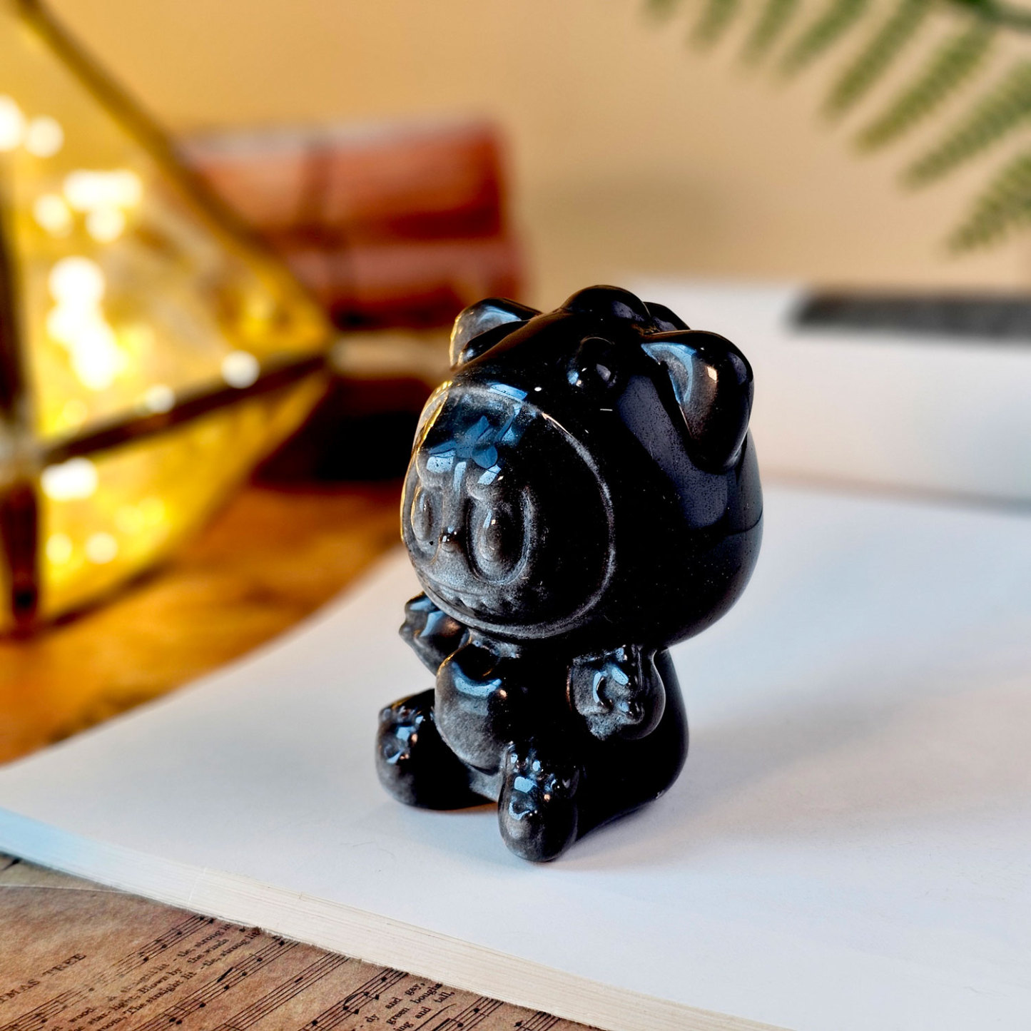 Silver Obsidian Labubu Deco