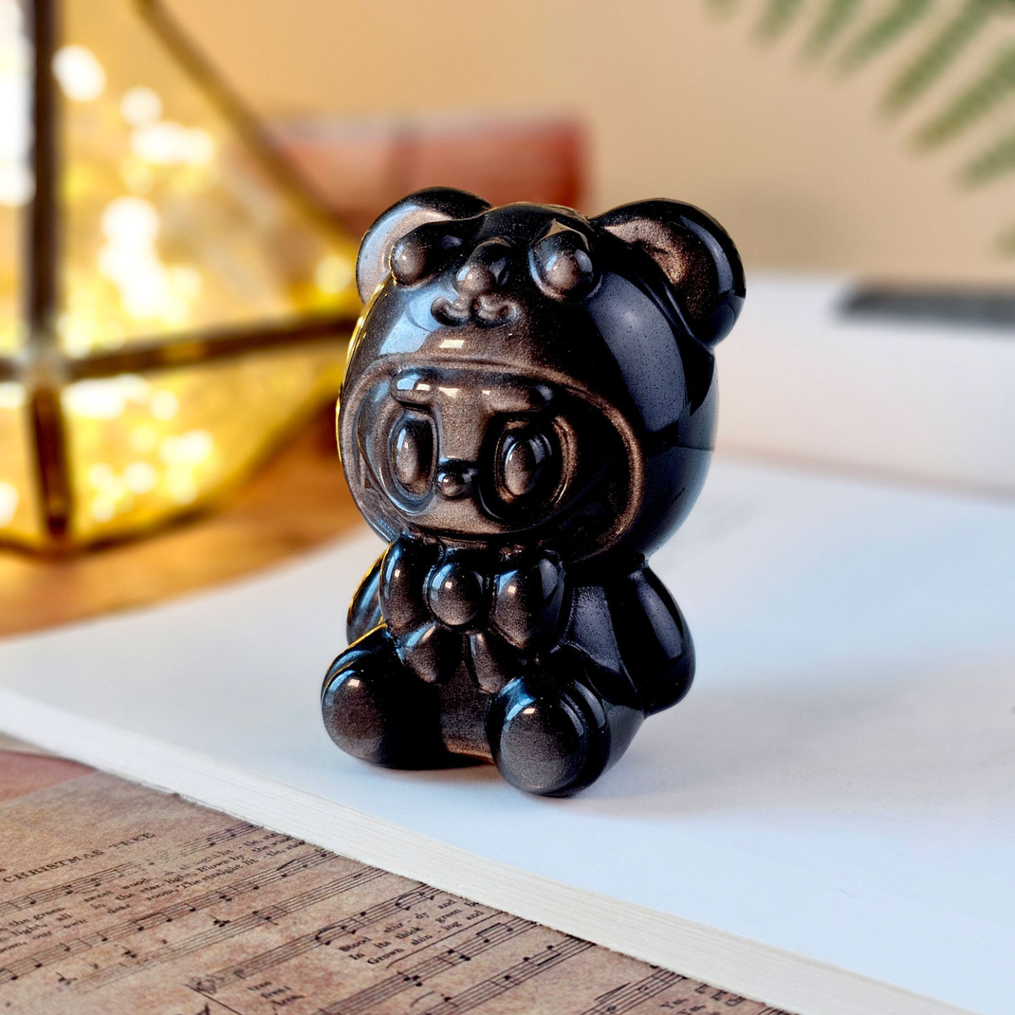 Silver Obsidian Labubu Deco