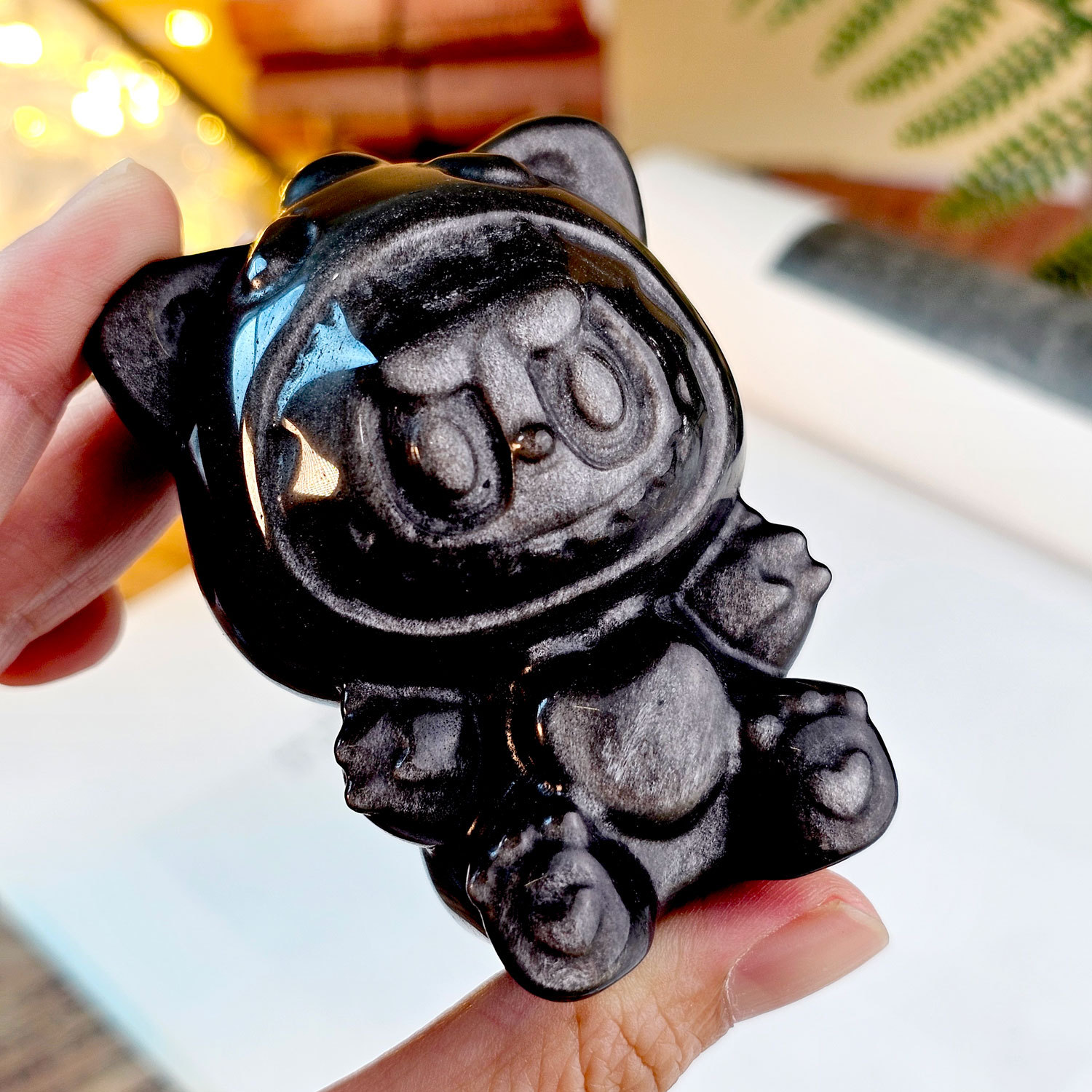 Silver Obsidian Labubu Deco