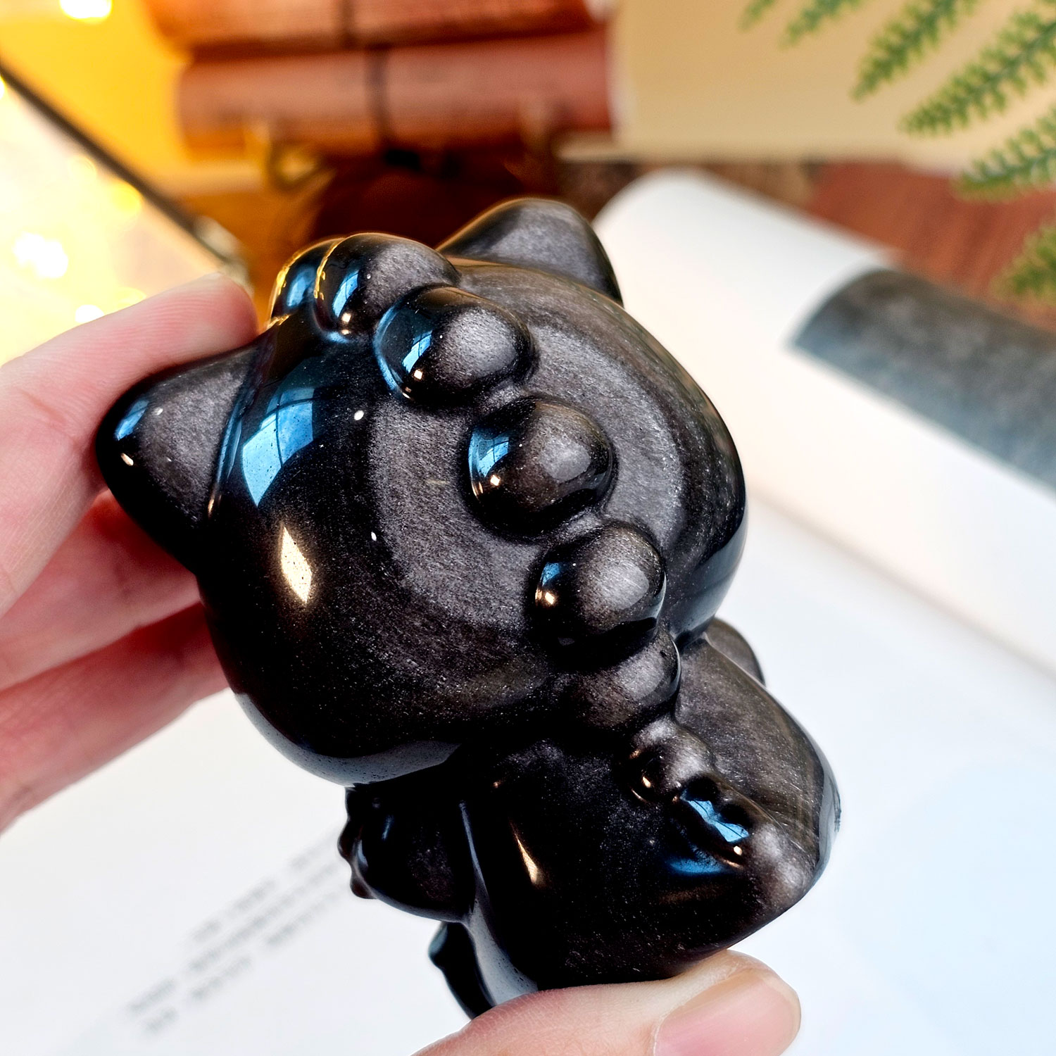 Silver Obsidian Labubu Deco