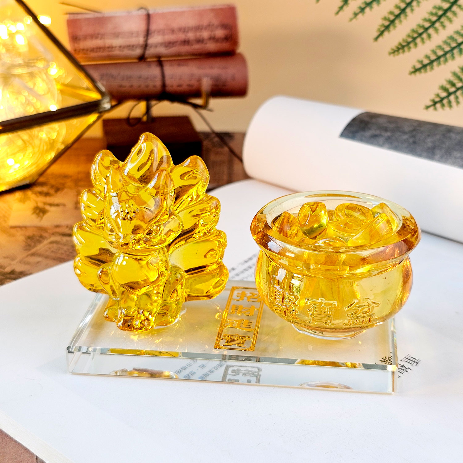 Yellow Fox with Treasure Basin Deco