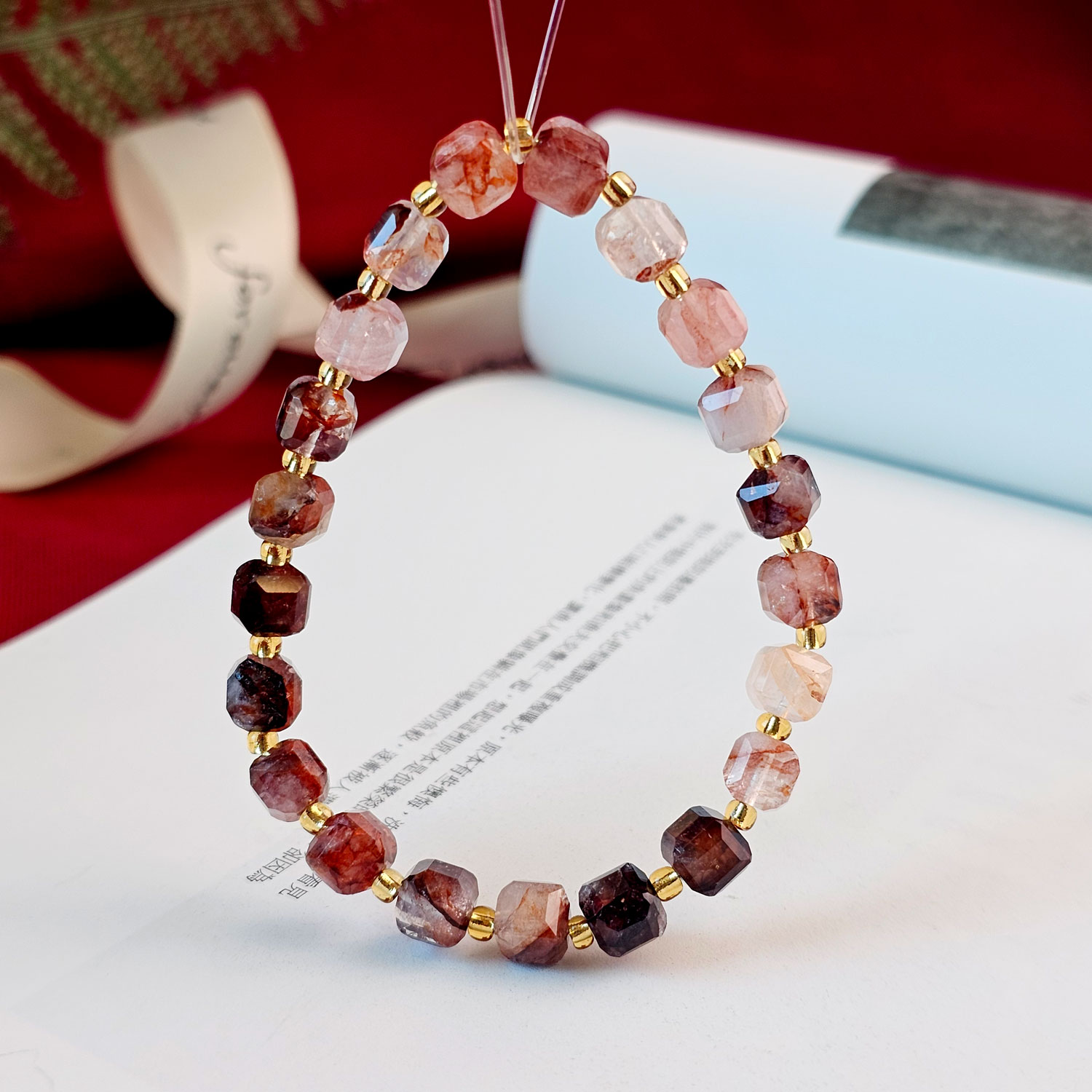 Hematoid Quartz Cube Bracelet