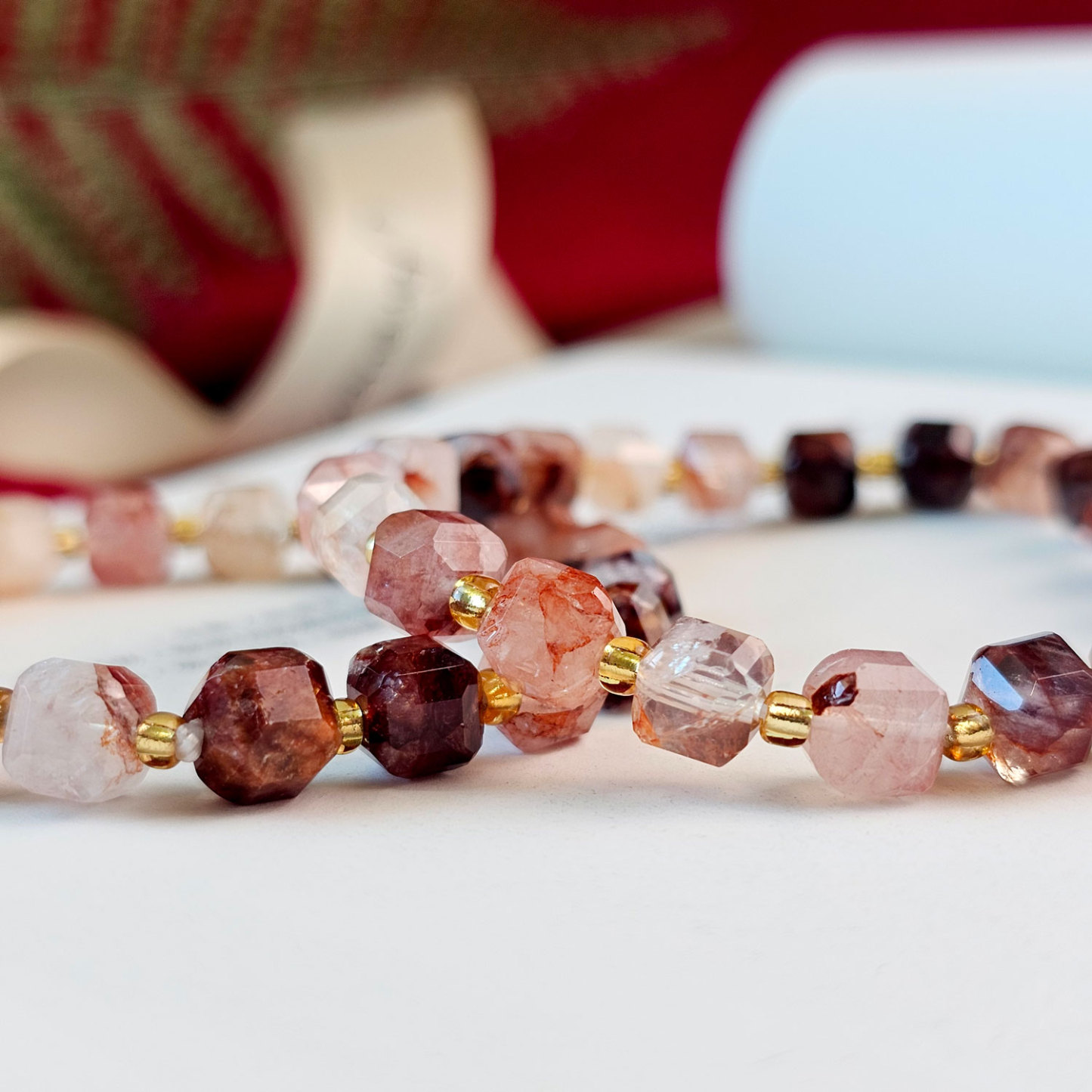 Hematoid Quartz Cube Bracelet