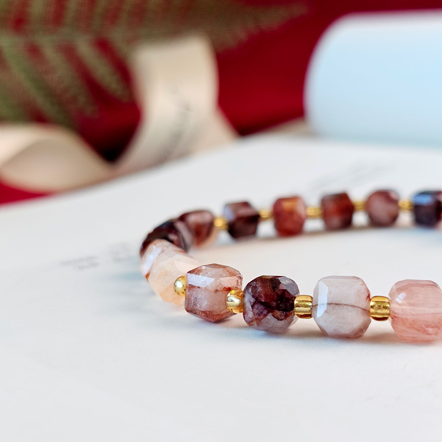 Hematoid Quartz Cube Bracelet