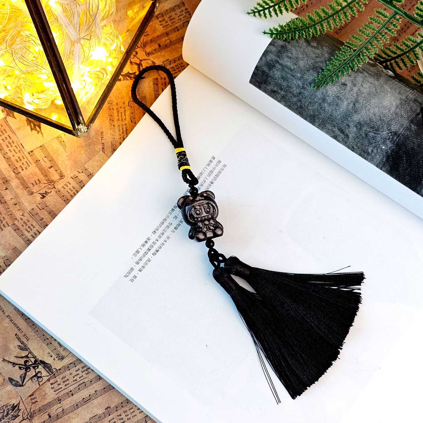 Trendy Designed Silver Obsidian Charm