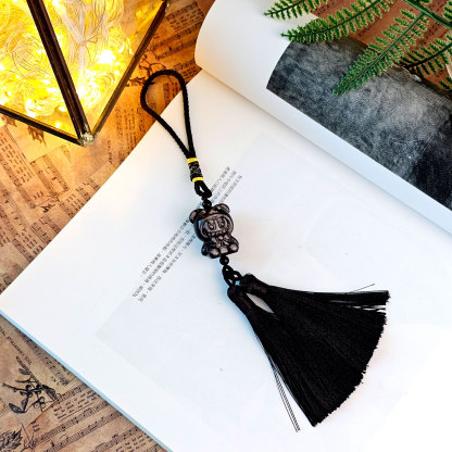 Trendy Designed Silver Obsidian Charm