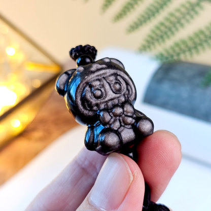 Trendy Designed Silver Obsidian Charm