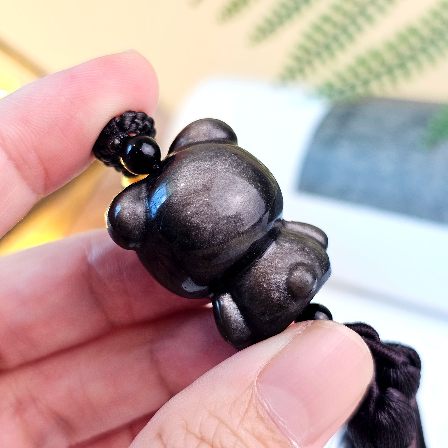 Trendy Designed Silver Obsidian Charm