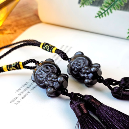 Trendy Designed Silver Obsidian Charm