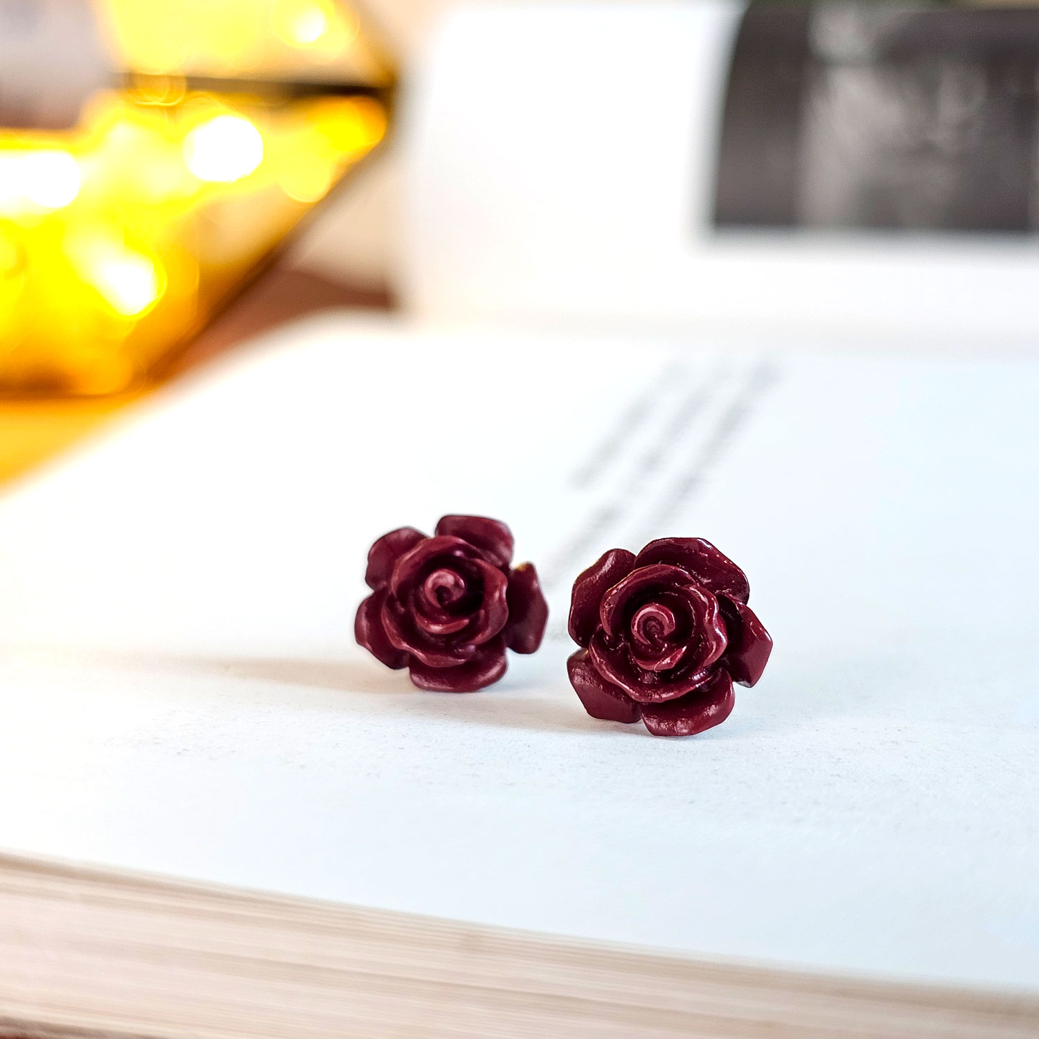 Purple Gold Cinnabar Rose Earrings