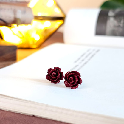 Purple Gold Cinnabar Rose Earrings