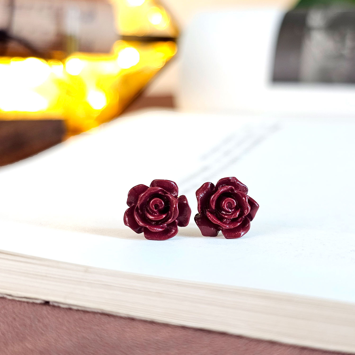 Purple Gold Cinnabar Rose Earrings