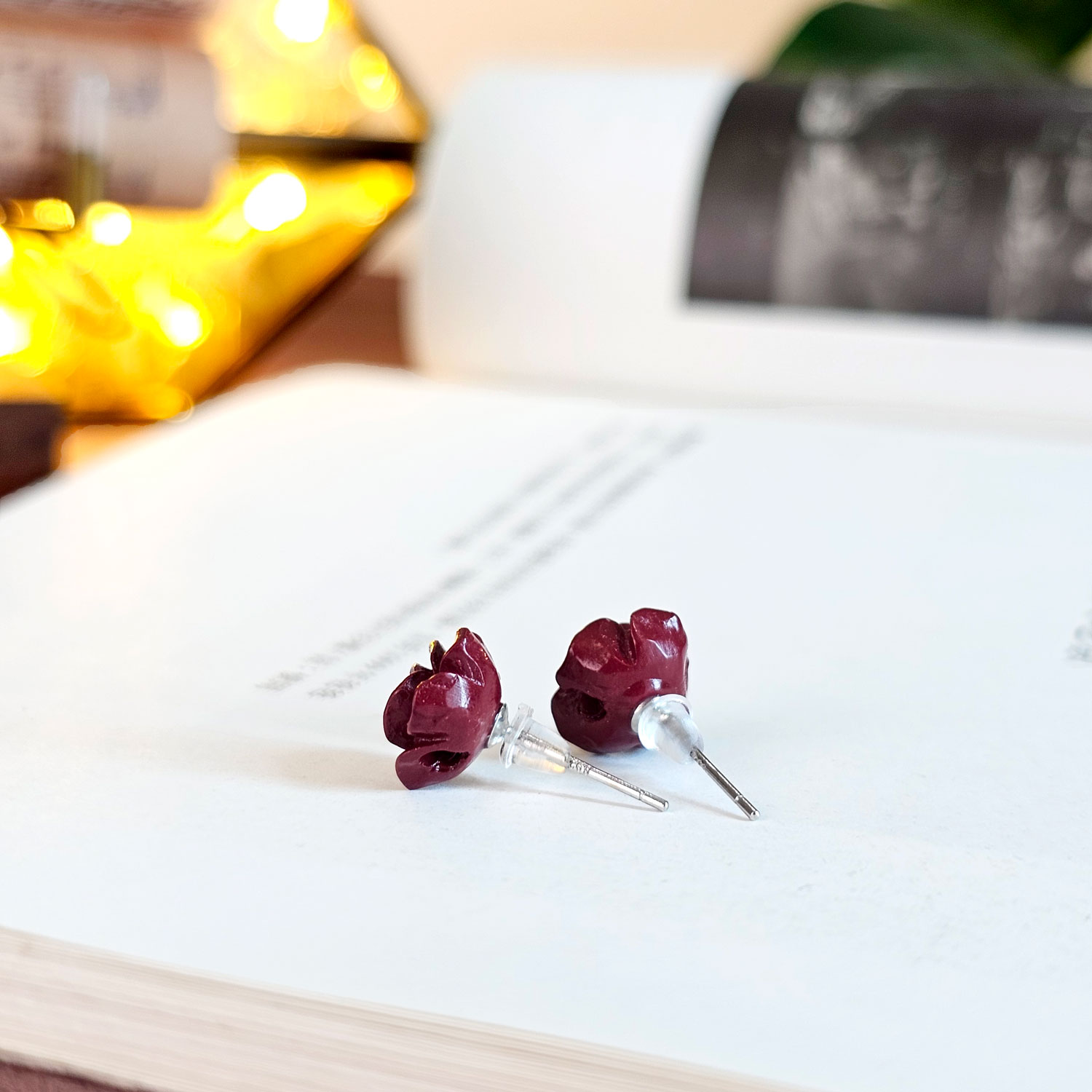 Purple Gold Cinnabar Rose Earrings