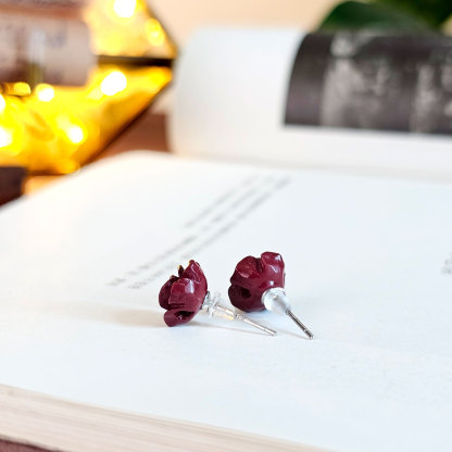 Purple Gold Cinnabar Rose Earrings