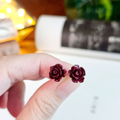 Purple Gold Cinnabar Rose Earrings