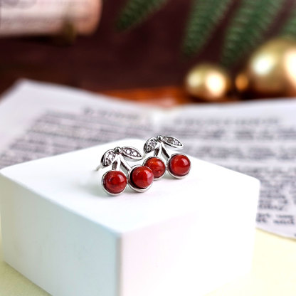 8 Jan - Nan Hong Agate Cherry Earrings