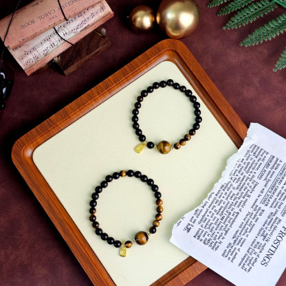 12 Jan - Tiger Eye with Ebony Wood Design Bracelet