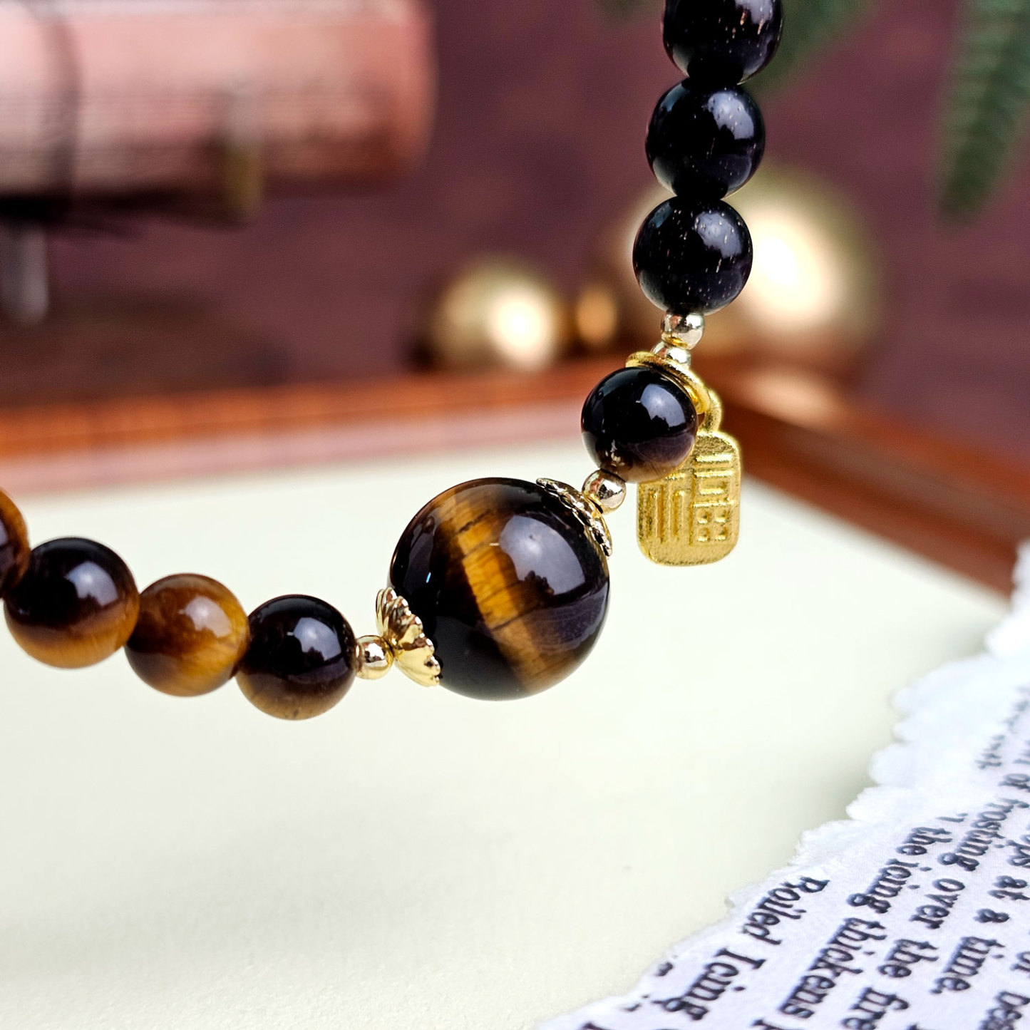 12 Jan - Tiger Eye with Ebony Wood Design Bracelet