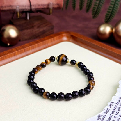 12 Jan - Tiger Eye with Ebony Wood Design Bracelet