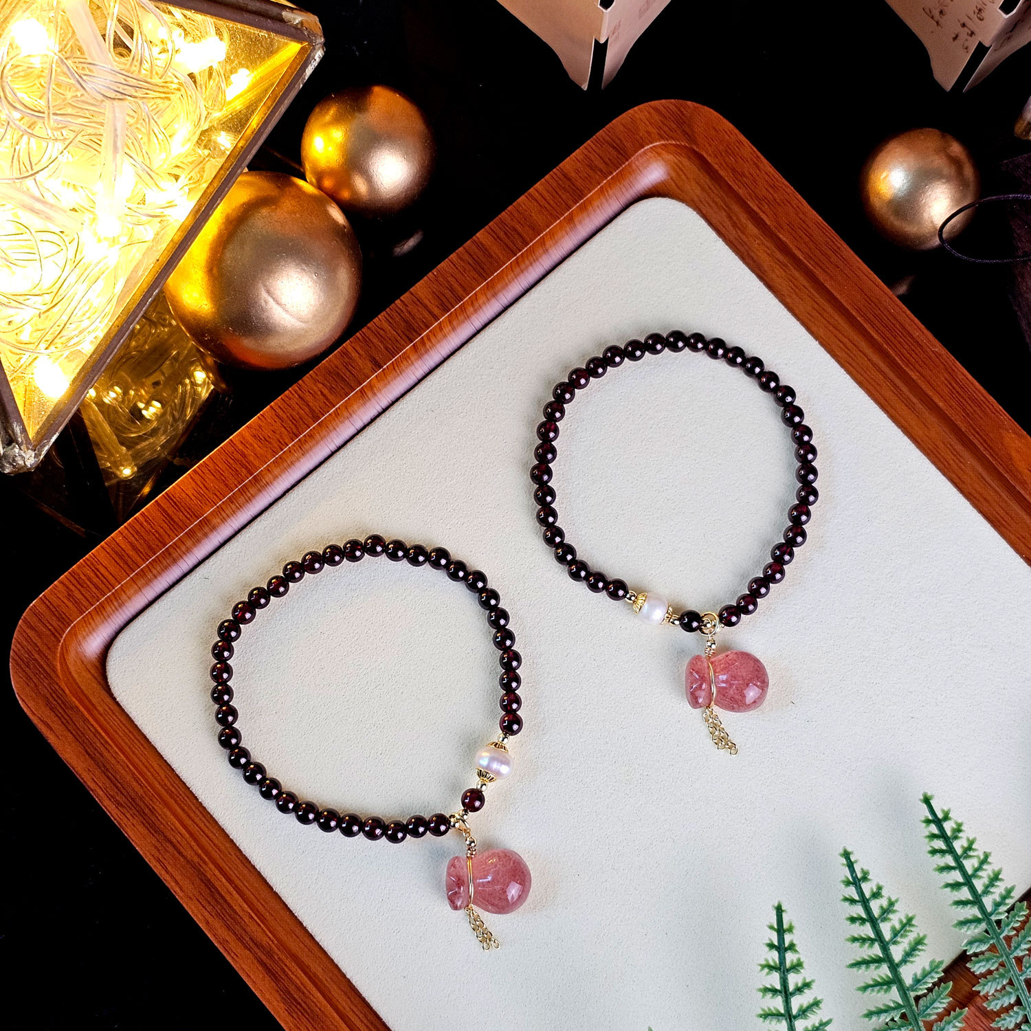 13 Jan - Red Garnet with Strawberry Money Bag Bracelet