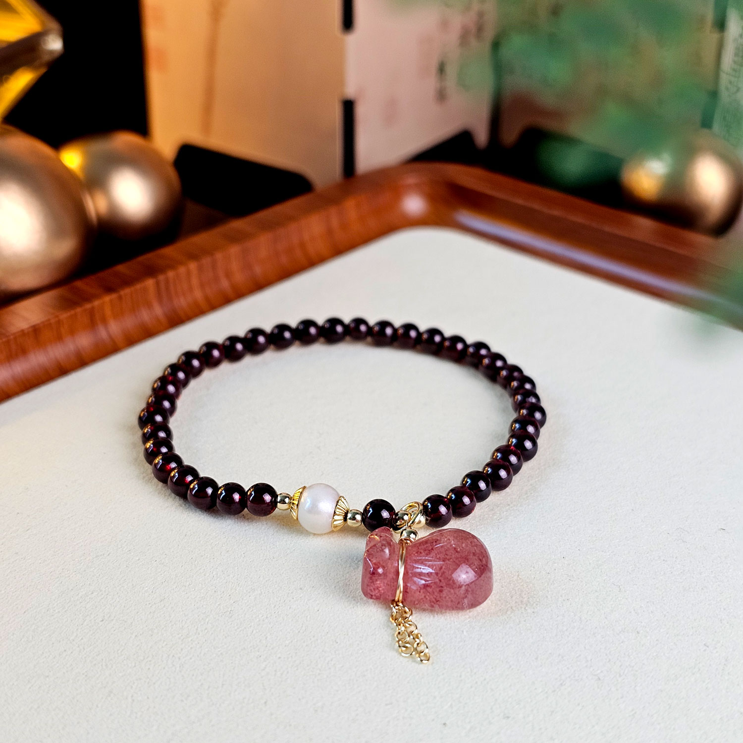 13 Jan - Red Garnet with Strawberry Money Bag Bracelet
