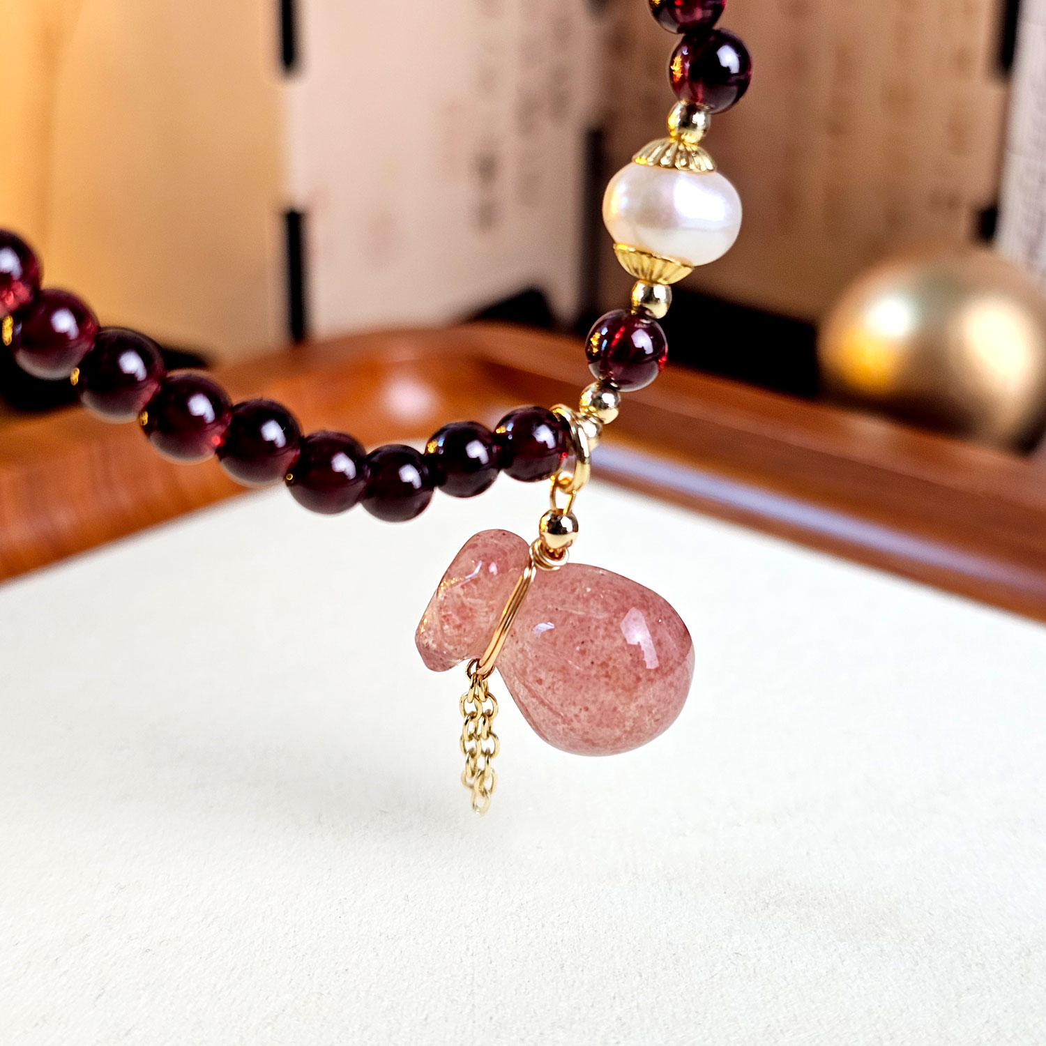 13 Jan - Red Garnet with Strawberry Money Bag Bracelet