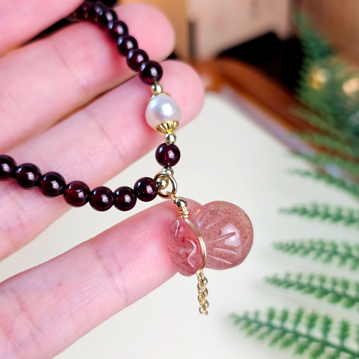 13 Jan - Red Garnet with Strawberry Money Bag Bracelet