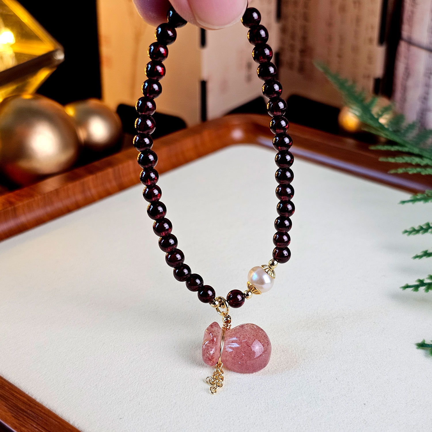 13 Jan - Red Garnet with Strawberry Money Bag Bracelet