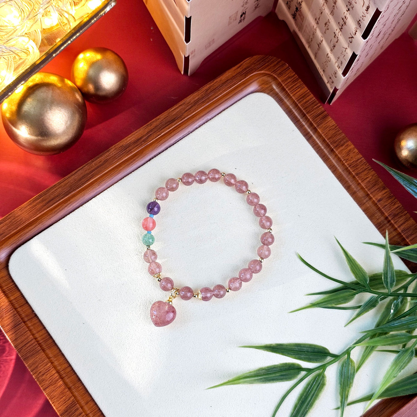 16 Jan - 6mm Strawberry Stone with Love Charm Bracelet
