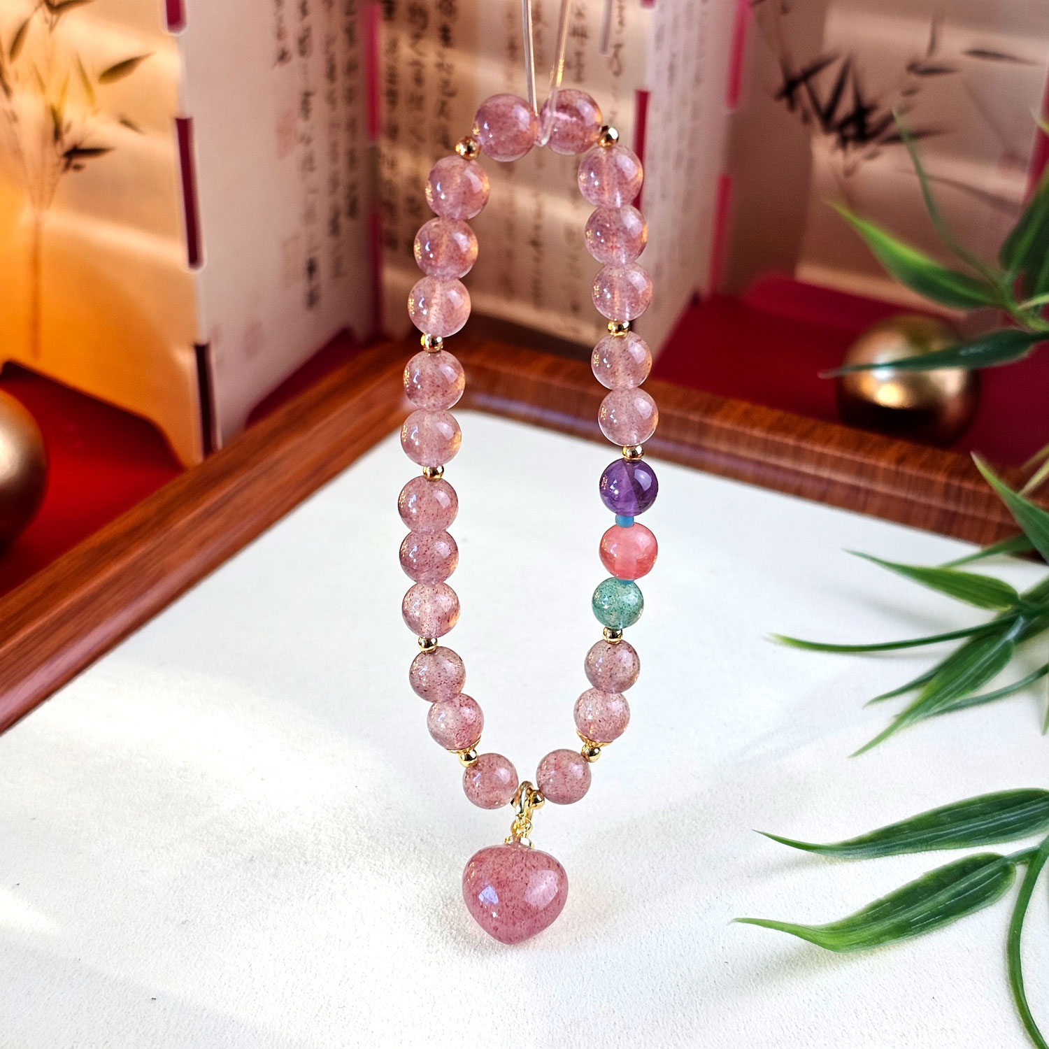16 Jan - 6mm Strawberry Stone with Love Charm Bracelet