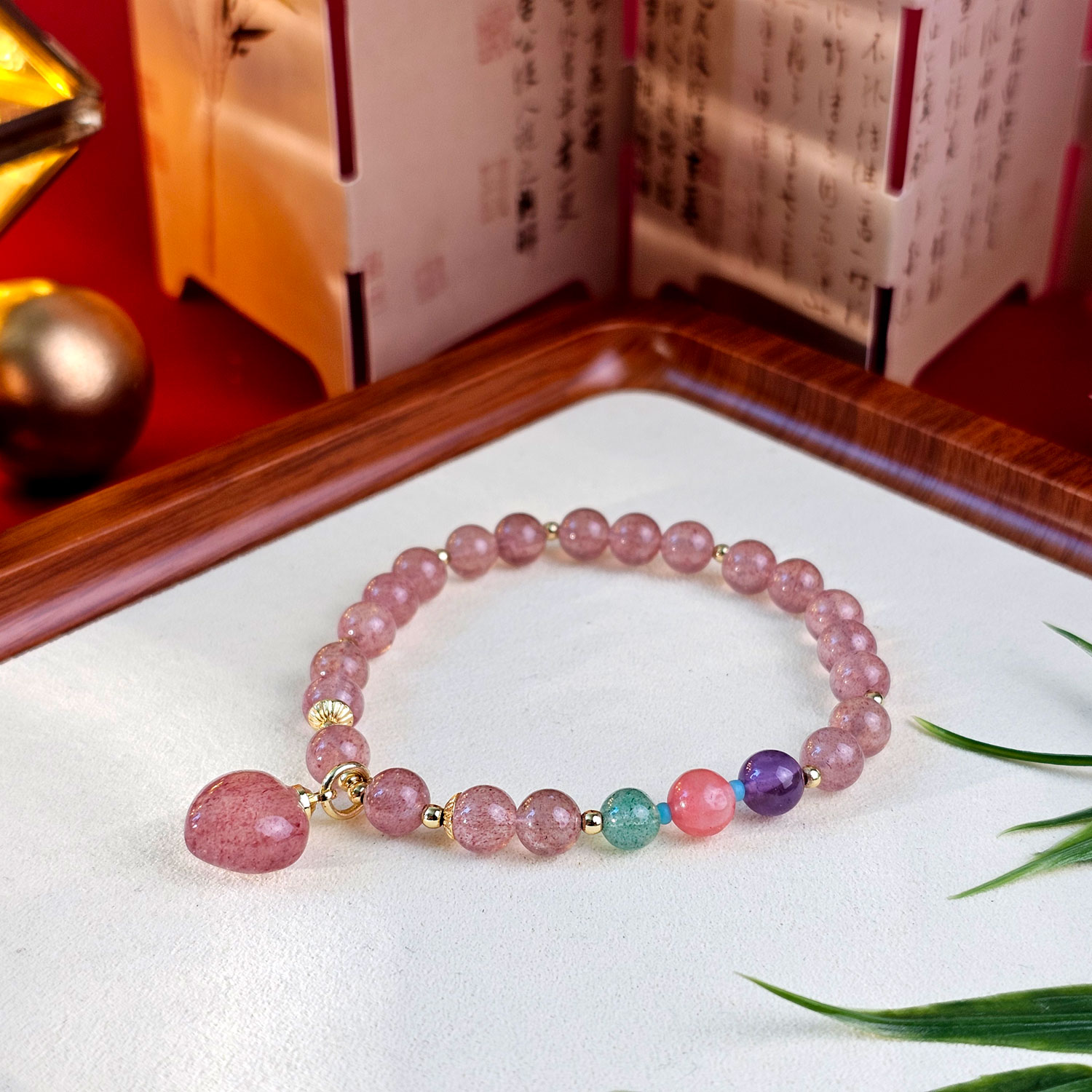 16 Jan - 6mm Strawberry Stone with Love Charm Bracelet