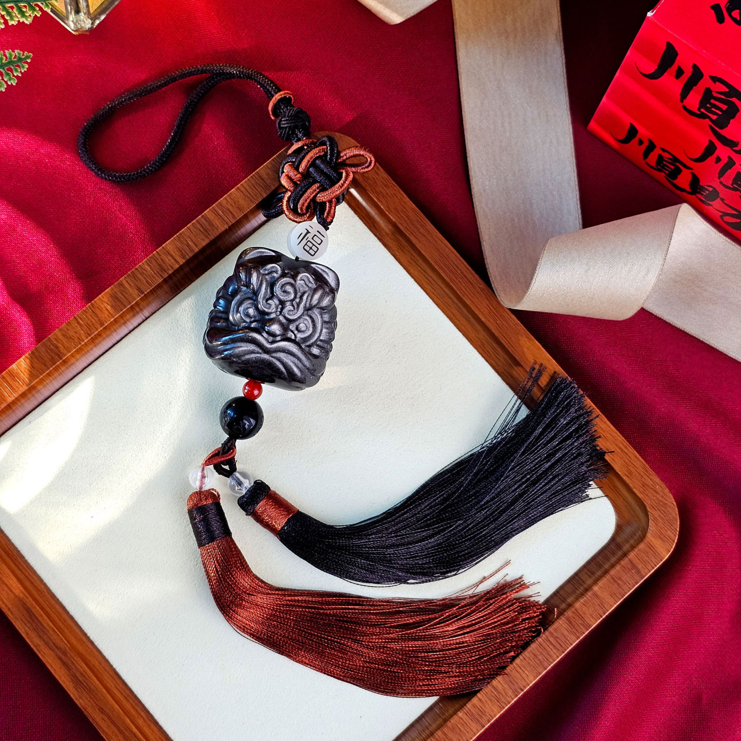 21 Jan - Silver Obsidian Lion Charm