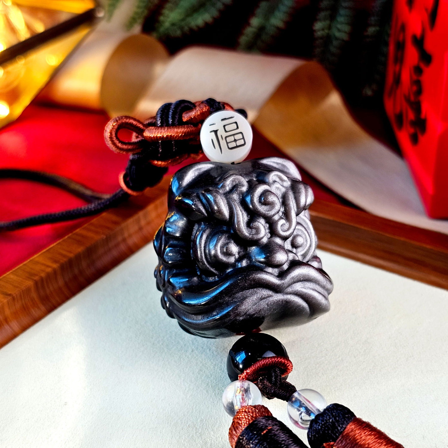 21 Jan - Silver Obsidian Lion Charm