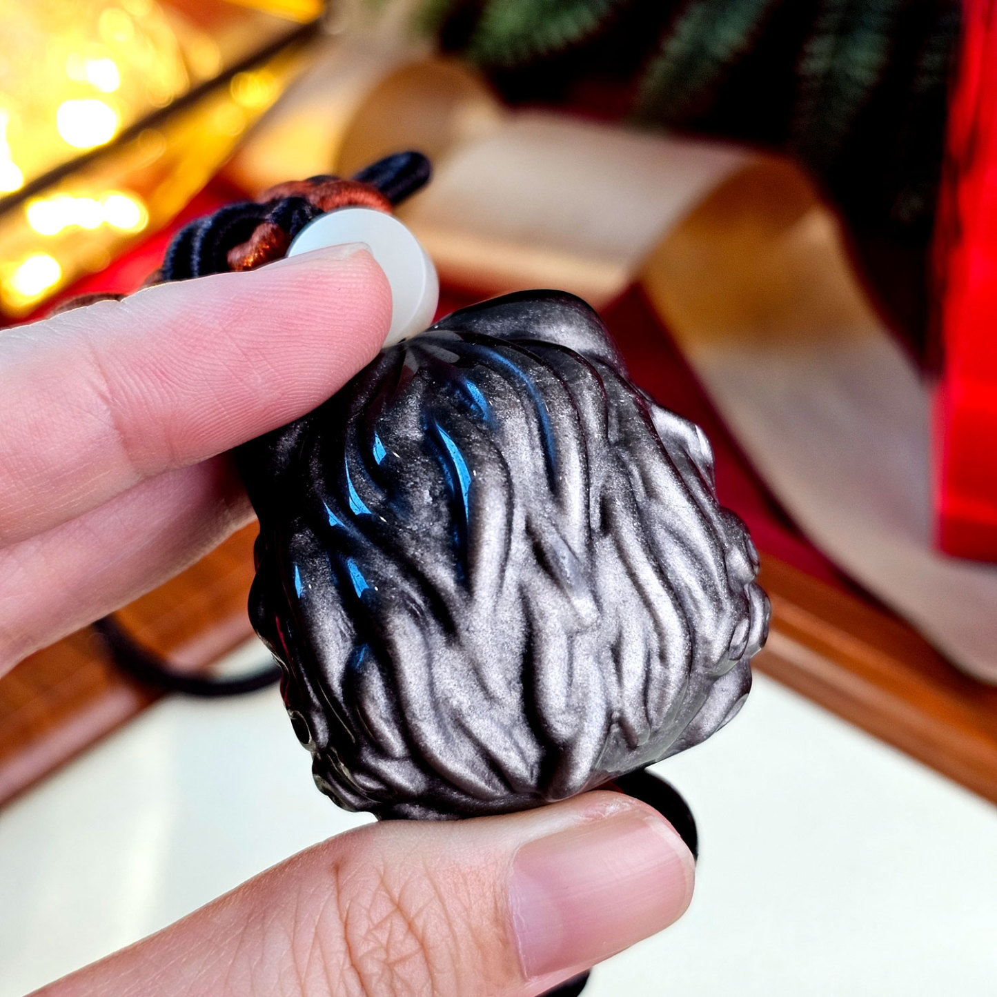 21 Jan - Silver Obsidian Lion Charm