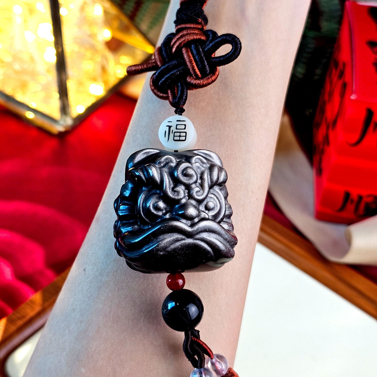 21 Jan - Silver Obsidian Lion Charm