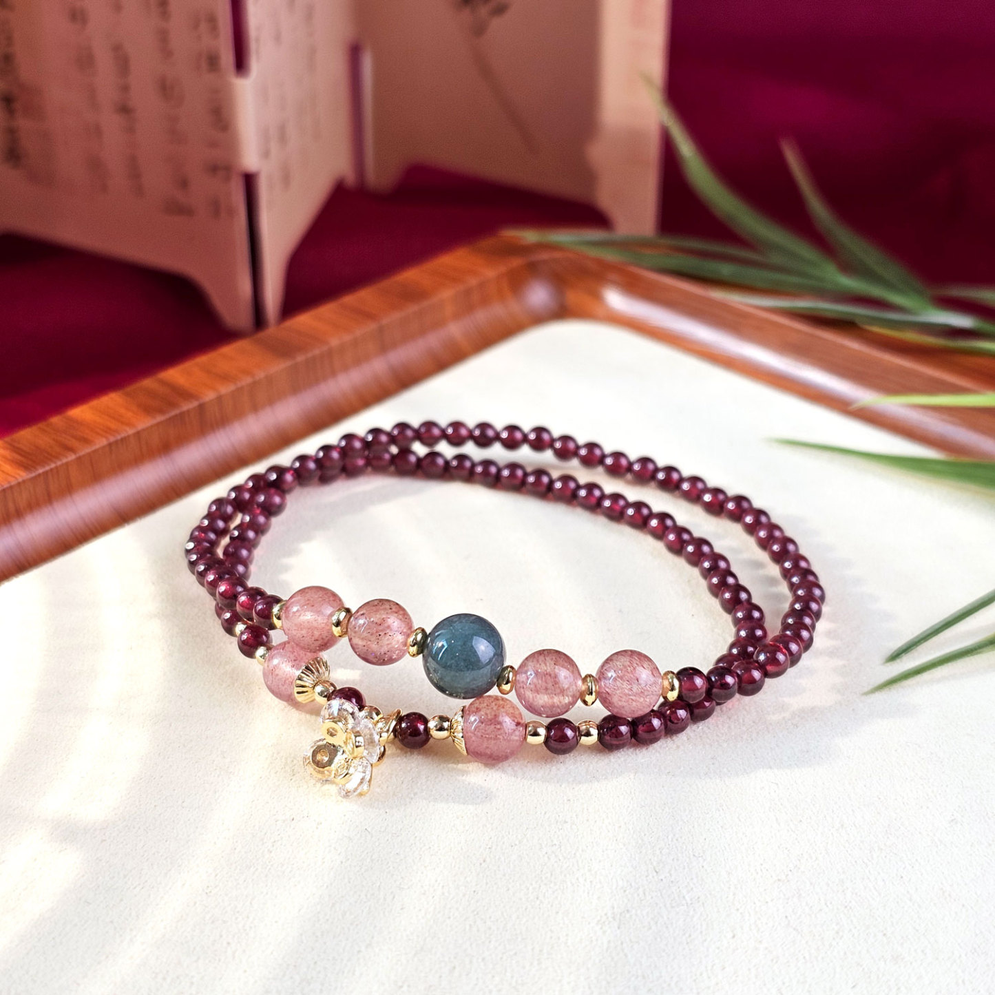 23 Jan - Red Garnet with Strawberry Double Layer Design Bracelet