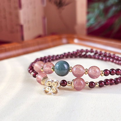 23 Jan - Red Garnet with Strawberry Double Layer Design Bracelet