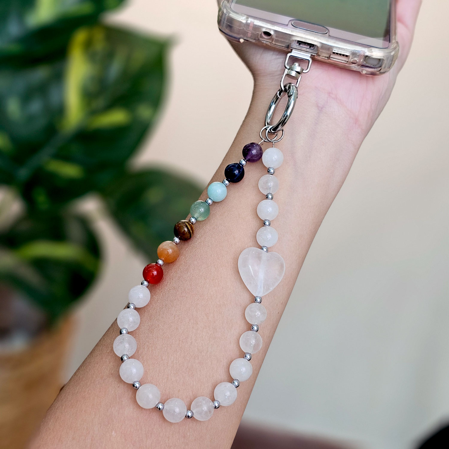 30 Jan - Clear Quartz with Love Shape Phone Hanger 