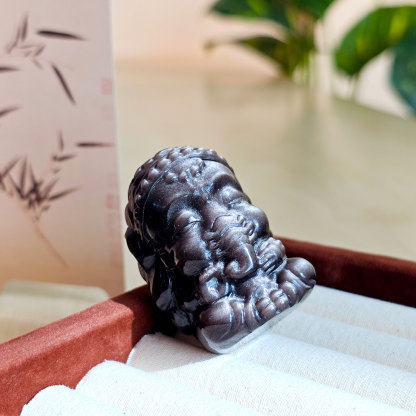 29 Jan - Silver Obsidian Ganesha Deco