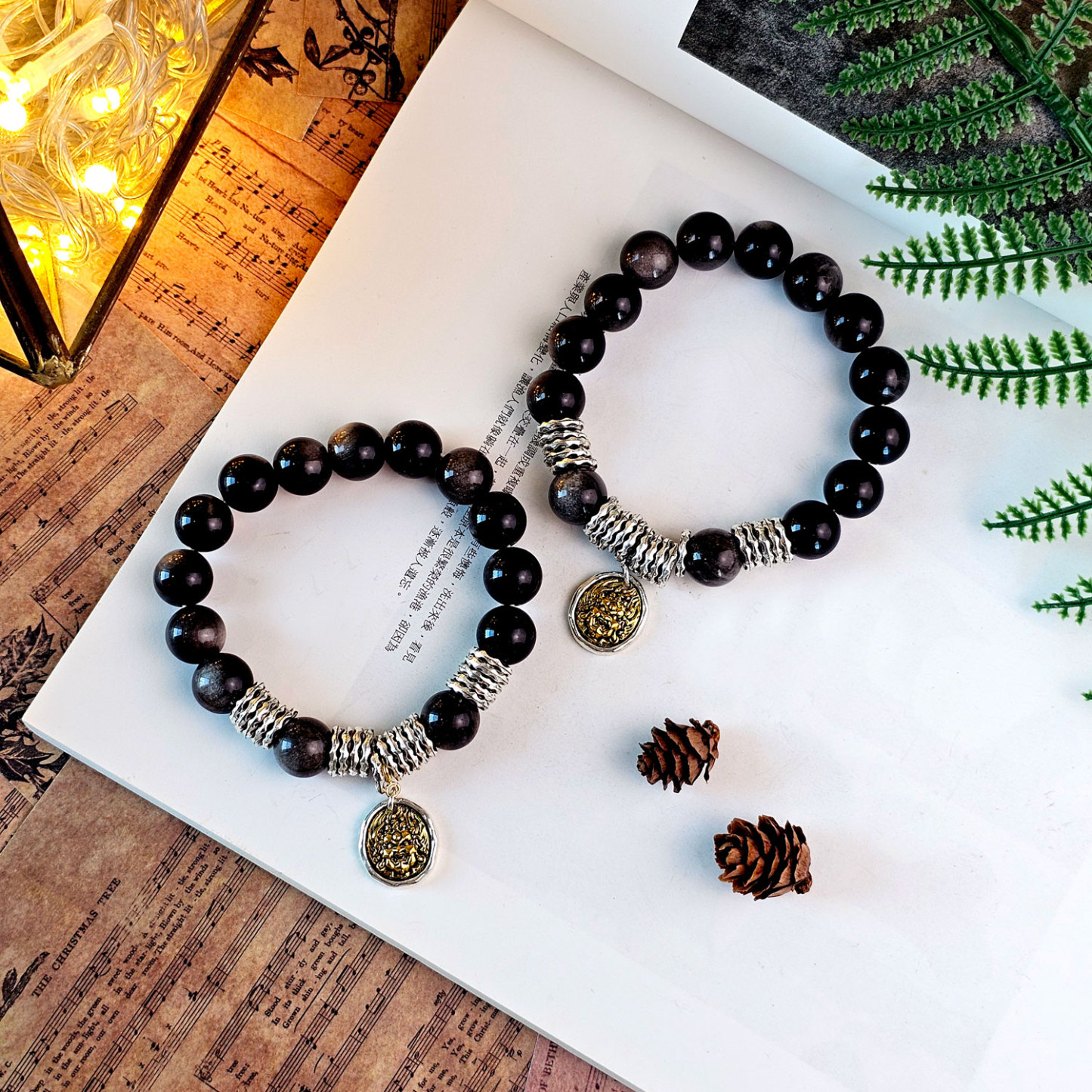 3 Feb - Silver Obsidian Yellow Fortune God Bracelet